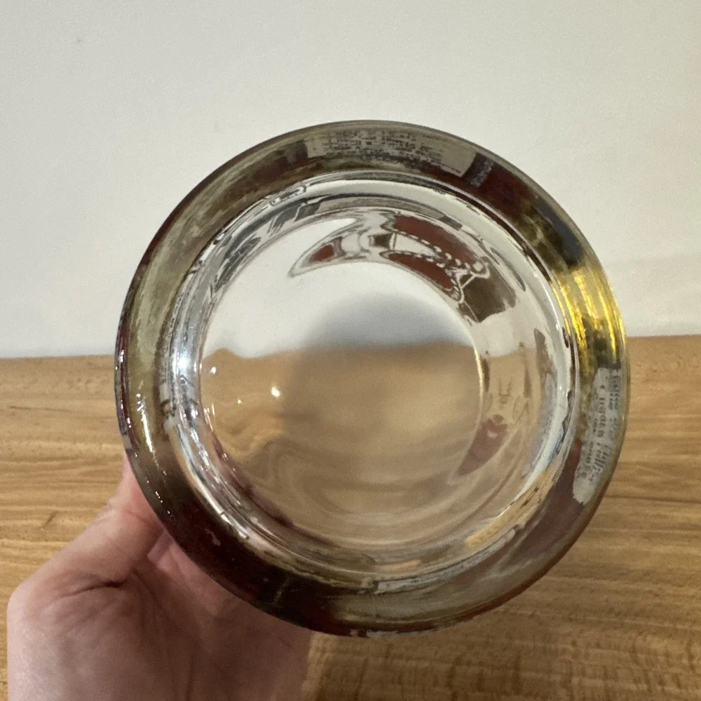 Vintage 60s Jeannette Glass Ice Bucket Gold Tone Drink Cocktail Ingredients MCM